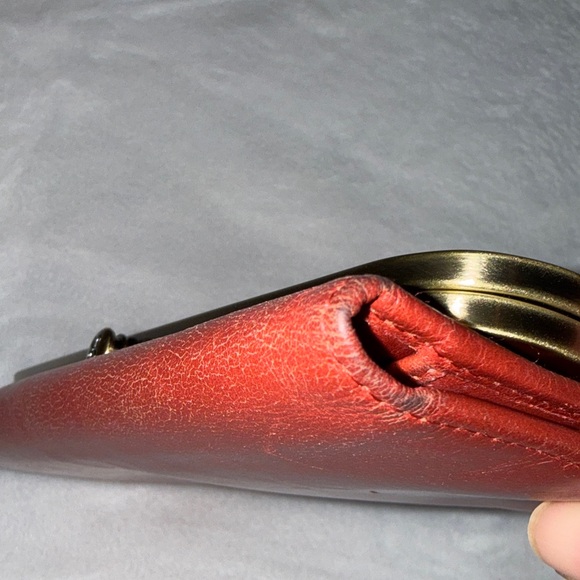 HOBO Red Leather Clutch with Gold Trim - Picture 4 of 12